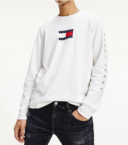 Tommy Jeans - flag tee חולצת שרוול ארוך טומי גינס לבן / שחור